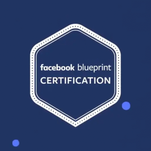Facebook Blueprint Certification badge graphic. Portfolio work for Facebook by copywriter and creative director Paul Baker, who developed the strategy, structure, and script for the “Blueprint” B2B sizzle video used online and at trade shows.